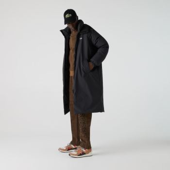 Lacoste Lacoste LIVE Hooded Water-Repellent Oversized Coat Pánské - Kabáty Černé | CZ-hU5t67